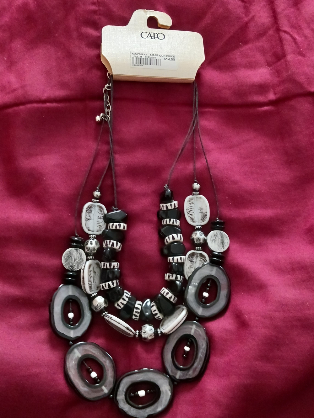 Cato Black and Silver Multi-Strand Beaded Statement Necklace